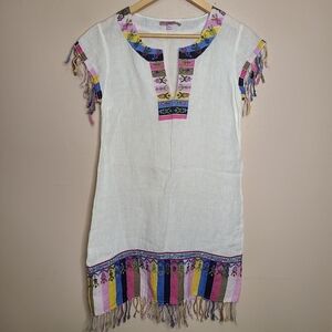 Calypso St Barth Embroidered Tassel Linen Dress